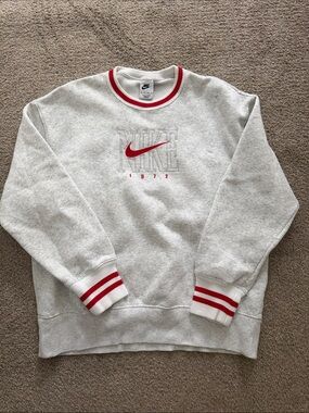 Nike Light Gray Crewneck Sweatshirt with Red Accents